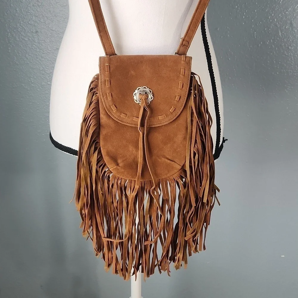 Deb & Dave Fringed Cognac Crossbody Mini Bag - Picture 4 of 4